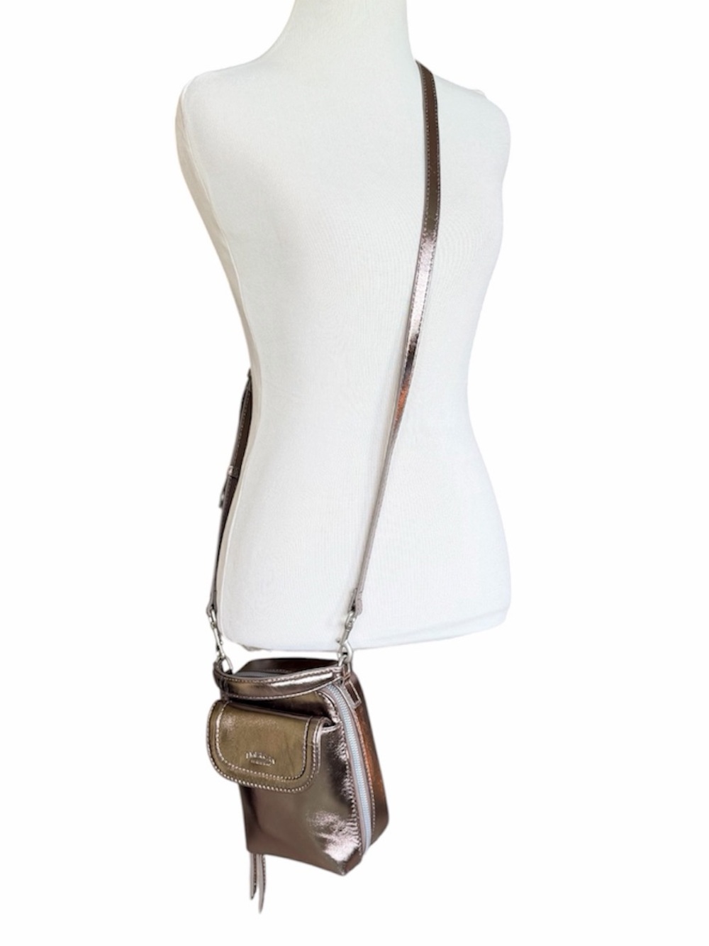 AMERICAN LEATHER Pewter Taupe Tribeca Cross Body Bag with Top Handle - Picture 2 of 9